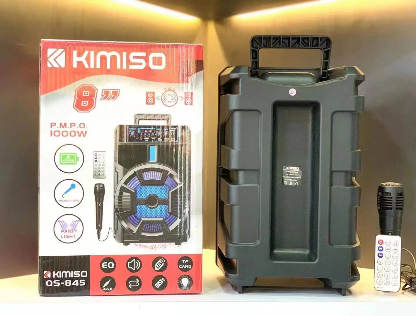 Портативна колонка Kimiso QS-845 з мікрофоном та світломузикою (USB/BT/FM) - Зображення 2
