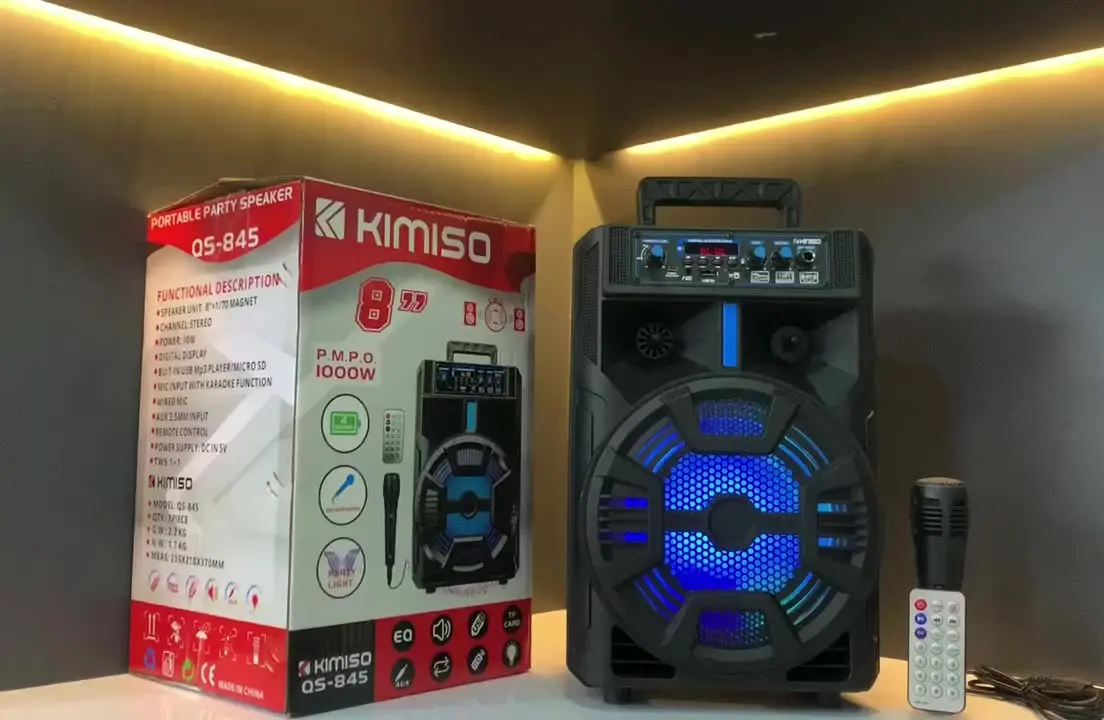 Портативна колонка Kimiso QS-845 з мікрофоном та світломузикою (USB/BT/FM) - Зображення 6