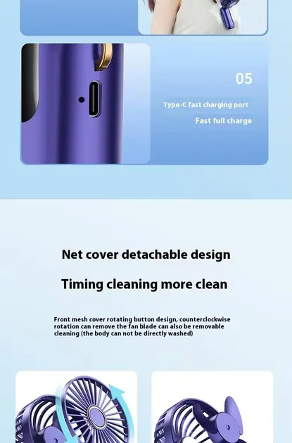 Портативний міні вентилятор Mini fan AND892 з підставкою для телефону та дисплеєм - Зображення 7