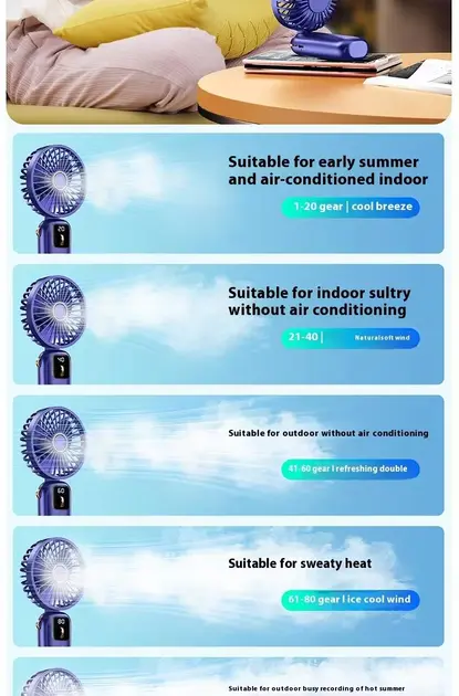 Портативний міні вентилятор Mini fan AND892 з підставкою для телефону та дисплеєм - Зображення 6