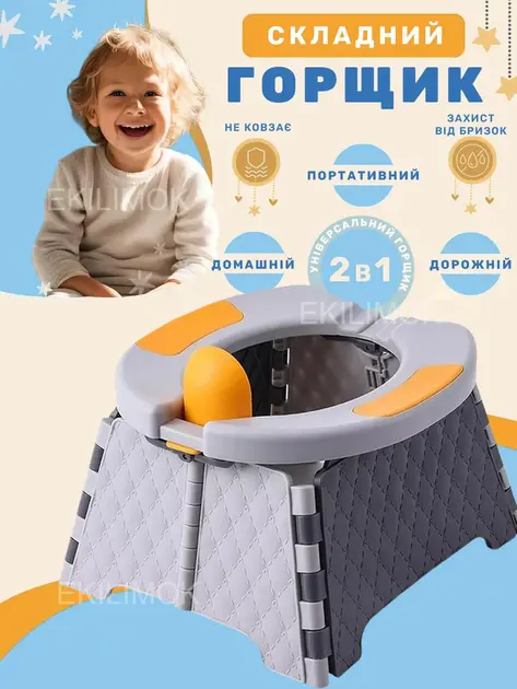 Портативний складний автомобільний туалетний стілець дитячий, Дорожній мобільний горщик 23х22х15 см - Зображення 3