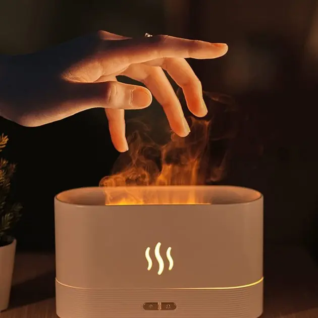 Портативний зволожувач повітря аромадифузор електричний для дому ультразвуковий Kinscoter DQ-701 з ефектом полум'я білий - Зображення 2