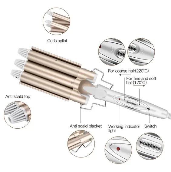 Потрійна плойка для волосся Kemei 1010 - Зображення 3