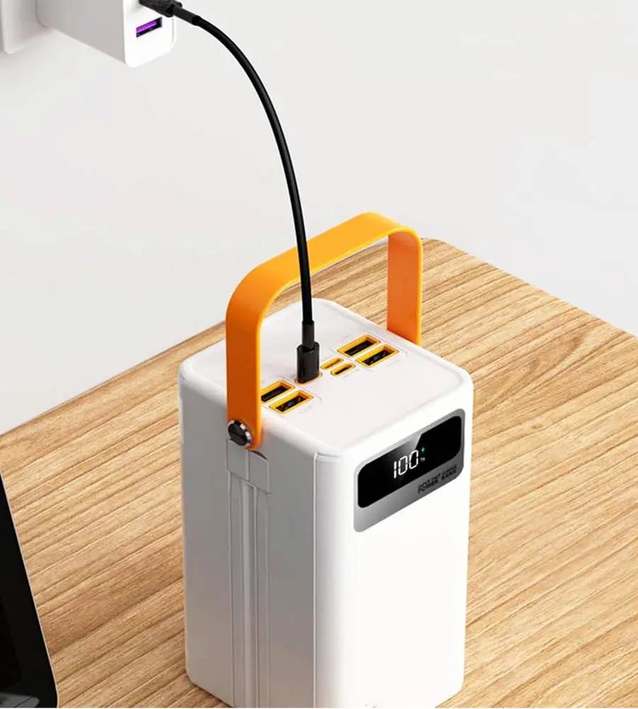 Power bank 100000 mAh зі швидкою зарядкою та вбудованими кабелями, білий