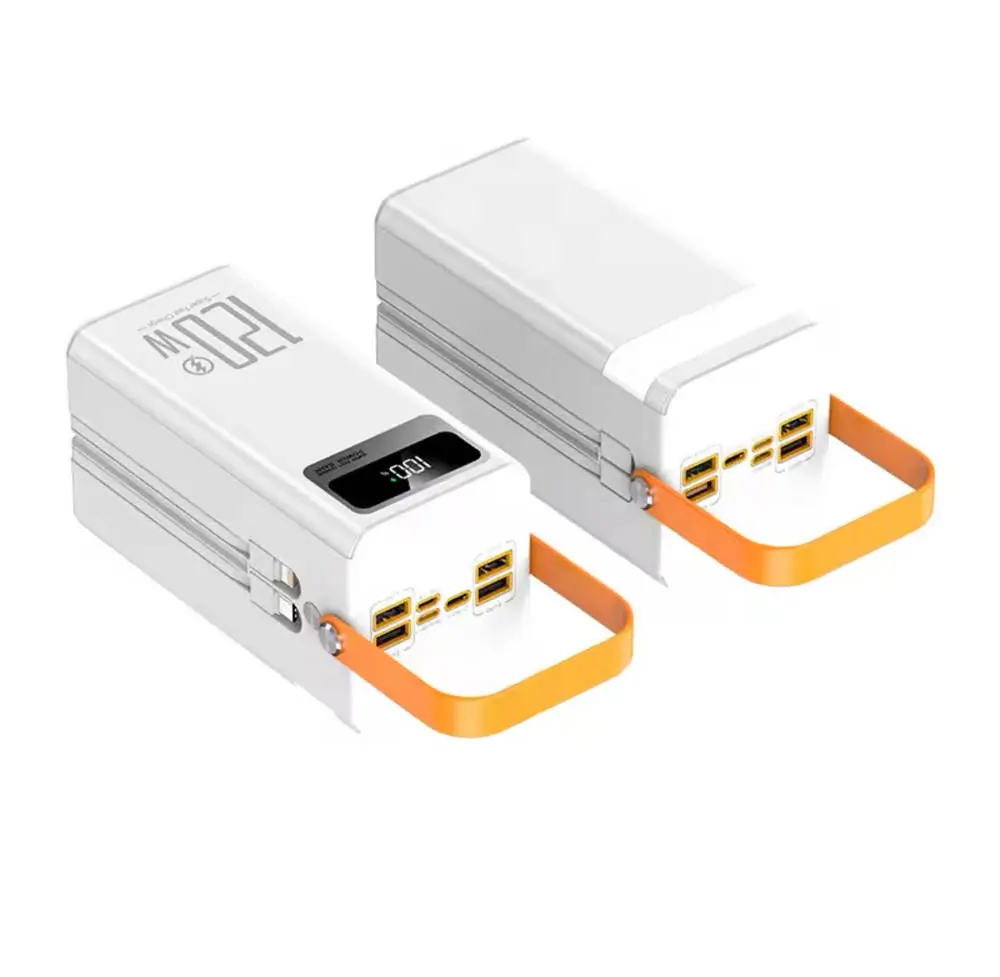 Power bank 100000 mAh зі швидкою зарядкою та вбудованими кабелями, білий - Зображення 2