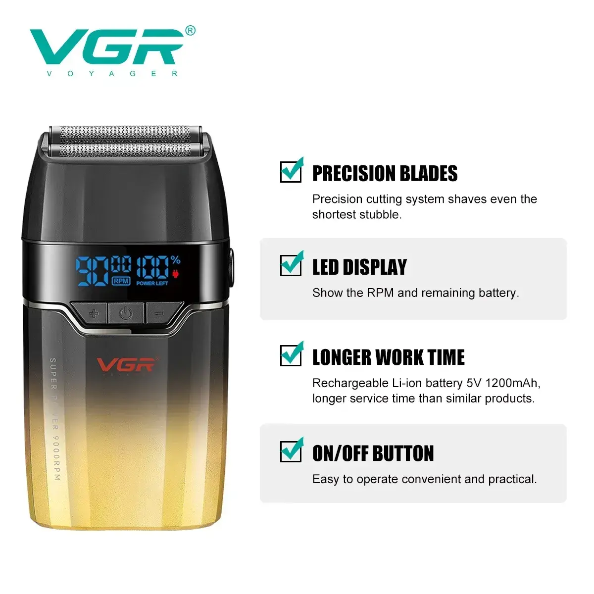 Професійний акумуляторний шейвер для гоління бороди та вусів VGR V-308 шейвер для ідеальної гладкості - Зображення 2