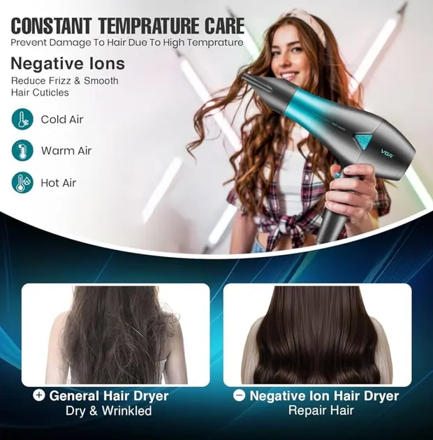 Професійний потужний фен для волосся VGR V-455 з холодним та гарячим повітрям 2400 Вт - Зображення 4