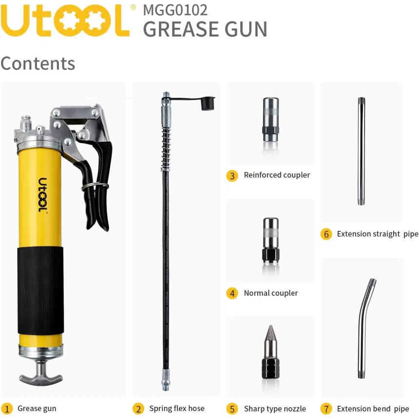 Пістолет для змащення UTOOL UTGG01, шприц для змащення з пістолетною рукояткою, гнучкий полімерний шланг - Зображення 2