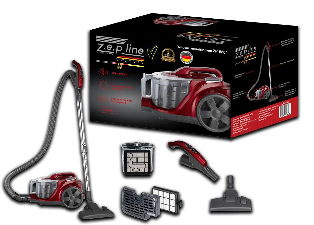 Пилосос контейнерний 4л Zepline ZP-6804 червоний - Зображення 4