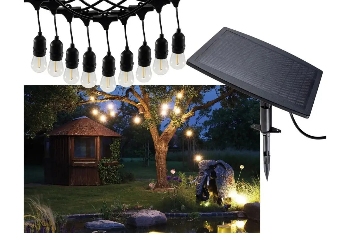 Ретро гірлянда на потужній сонячній батареї 5 м 15 лампочок Bulbs - Зображення 2