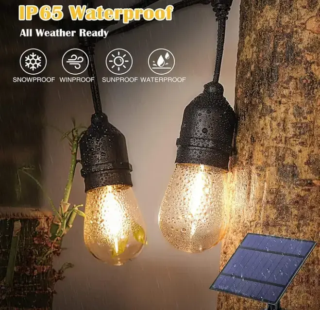 Ретро гірлянда на потужній сонячній батареї 5 м 15 лампочок Bulbs - Зображення 4