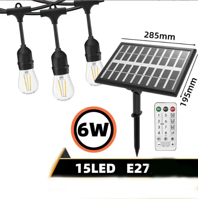 Ретро гірлянда на потужній сонячній батареї 5 м 15 лампочок Bulbs - Зображення 6