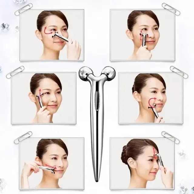 Роликовий ручний масажер для обличчя з 3D кульками LBJ-116B 3D Massager Сріблястий - Зображення 4