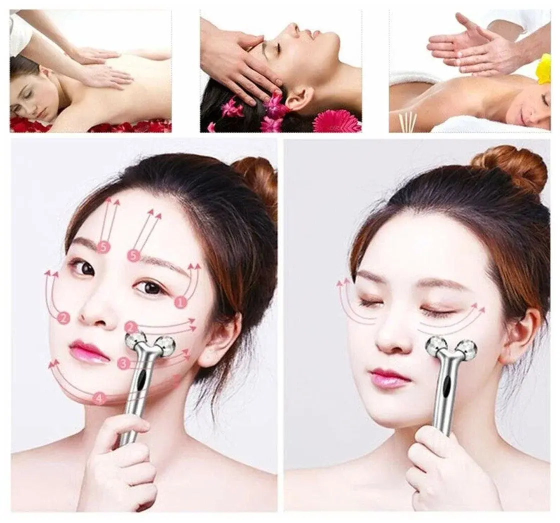 Роликовий ручний масажер для обличчя з 3D кульками LBJ-116B 3D Massager Сріблястий - Зображення 7