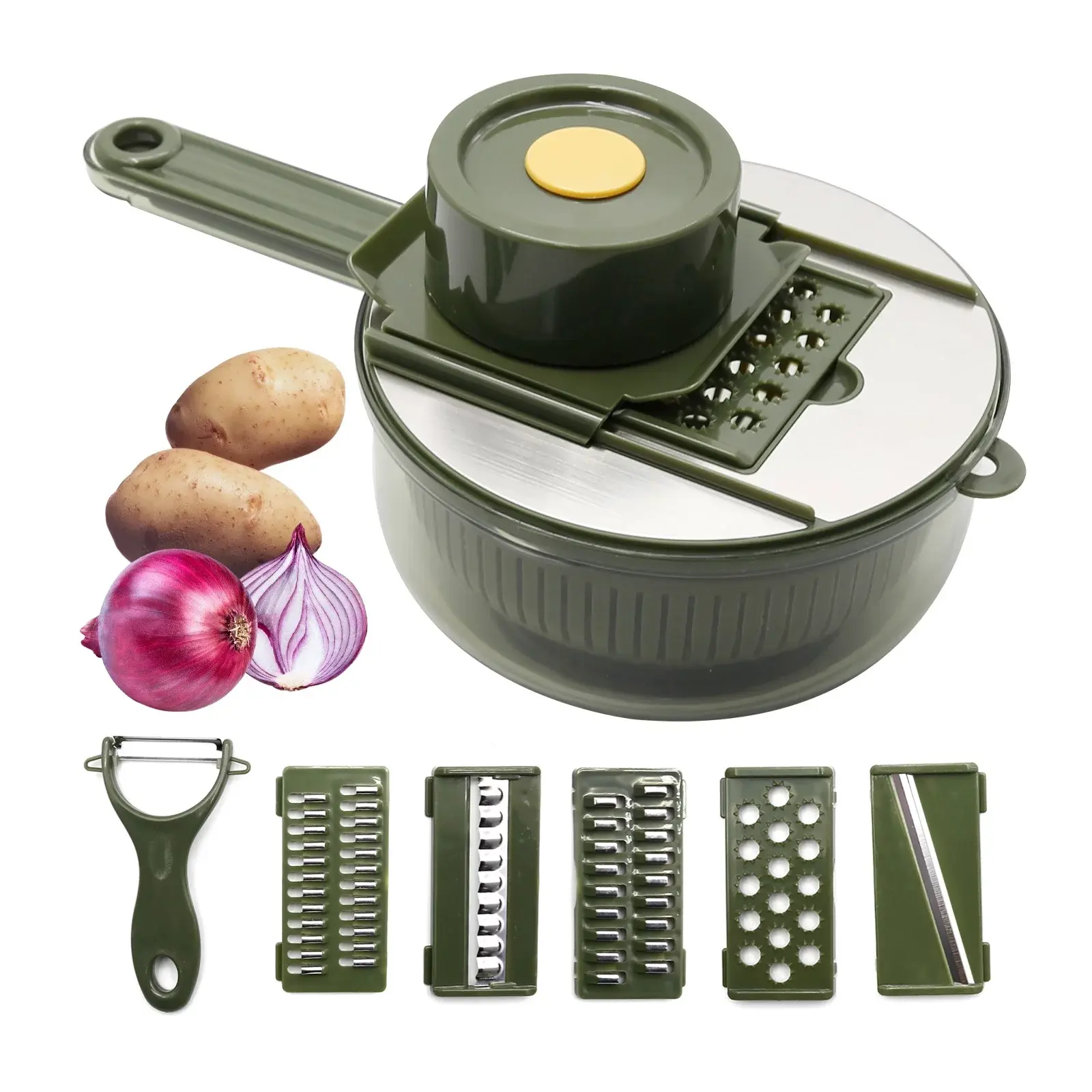 Ручна овочерізка 10в1 слайсер з кошиком, Vegetable Cutter / Мультислайсер з насадками / Терка для овочів - Зображення 3
