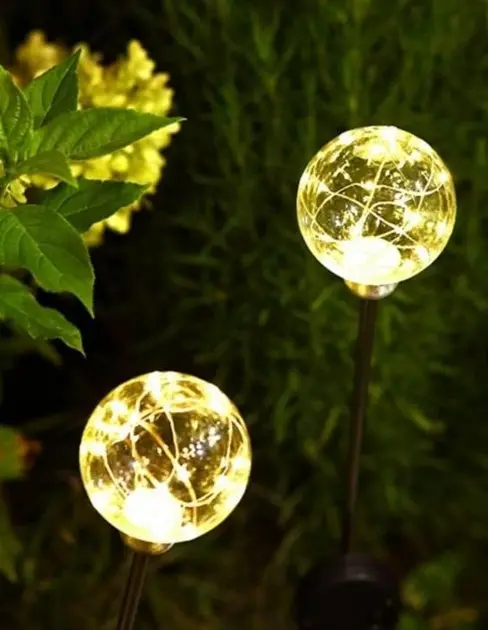 Садовий декоративний газонний світильник "Шар прозорий" 3000К H-70см D-8см на сонячній батареї - Зображення 3