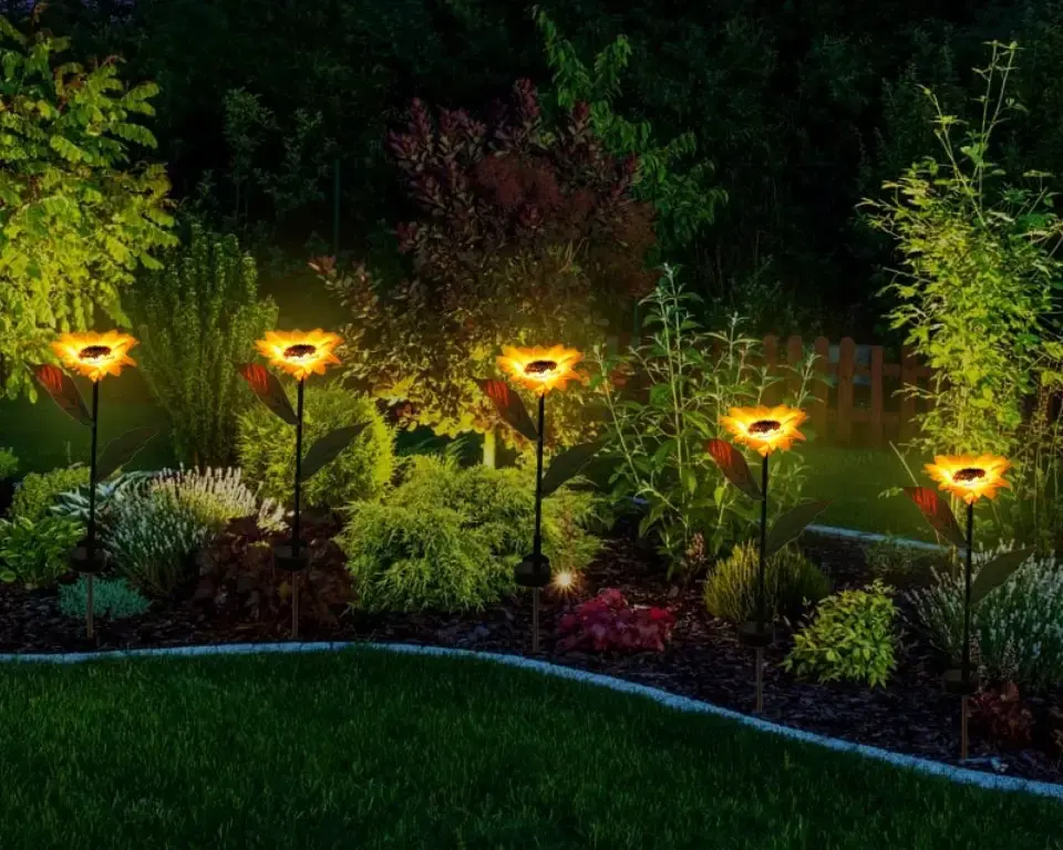 Садовий світильник на сонячній батареї Соняшник, 75 см, Теплий білий / Газовий світлодіодний ліхтар - Зображення 4