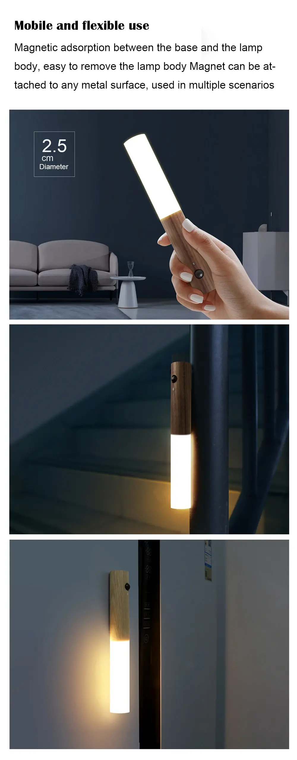 Ліхтар акумуляторний W-52 з датчиком руху / Настінний світильник нічник / LED ліхтарик - Зображення 6