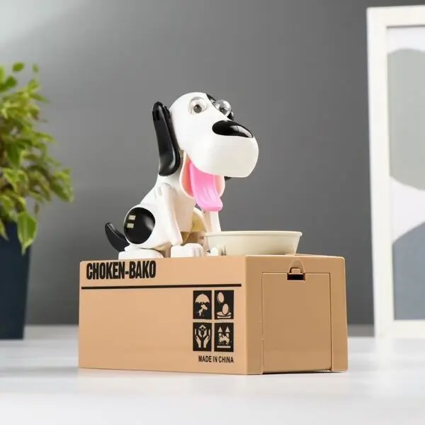 Собака поїдає монети скарбничка Choken-Bako , Чорно-білий - Зображення 5