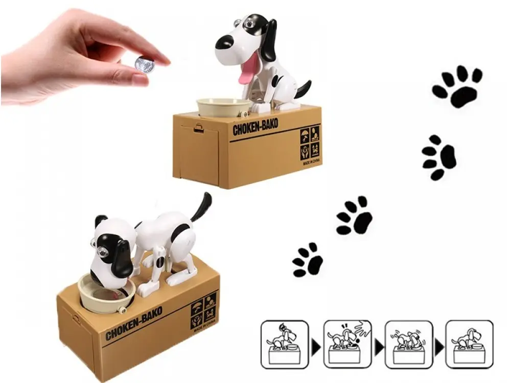 Собака поїдає монети скарбничка Choken-Bako , Чорно-білий - Зображення 3