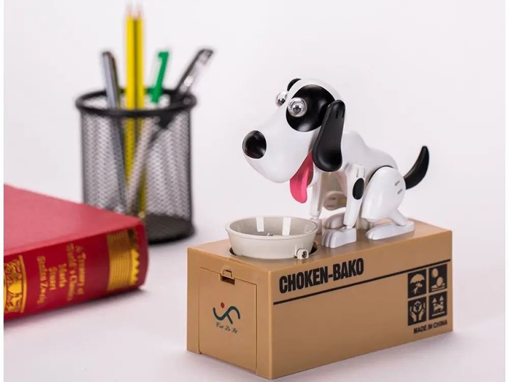 Собака поїдає монети скарбничка Choken-Bako , Чорно-білий - Зображення 2