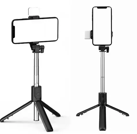 Селф палиця, штатив-монопод для телефону з Bluetooth пультом та LED світлом Selfie Stick DF-01S AND 5222 (чорний) - Зображення 3