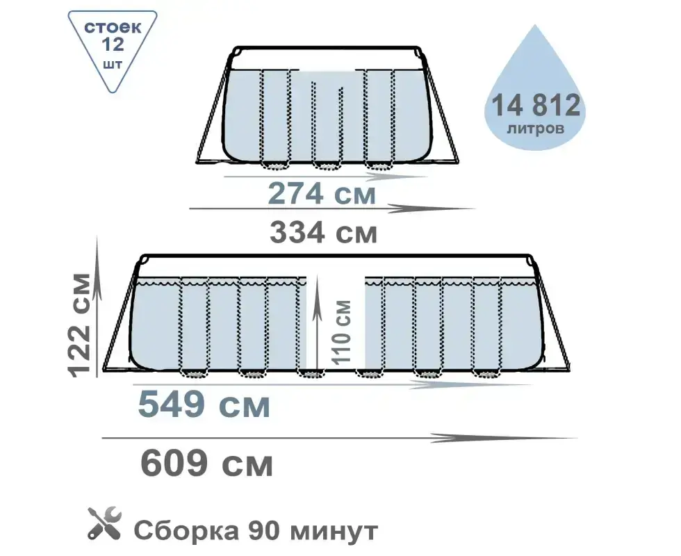 Сімейний овальний каркасний басейн Bestway 56716 549х274х122 см з фільтром та сходами на 13420 л - Зображення 7