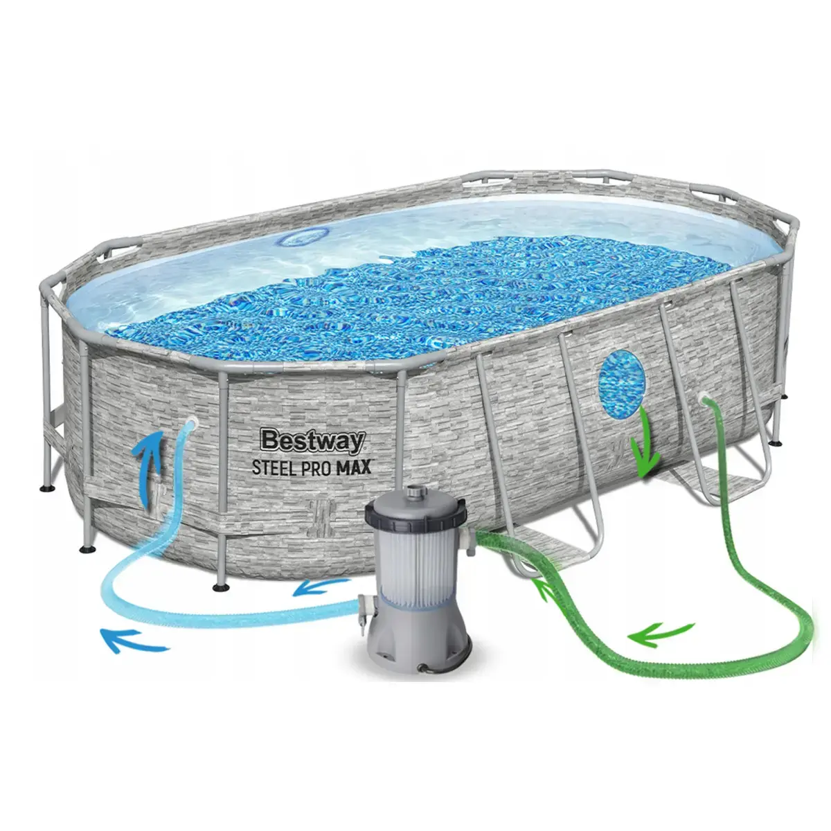 Сімейний овальний каркасний басейн Bestway 56716 549х274х122 см з фільтром та сходами на 13420 л - Зображення 6