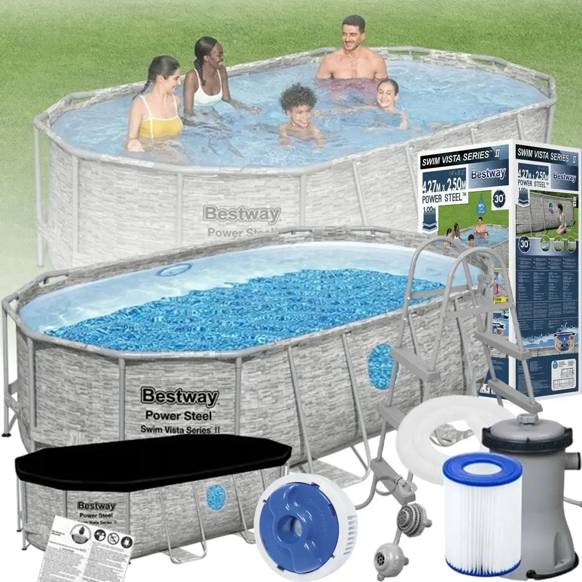 Сімейний овальний каркасний басейн Bestway 56716 549х274х122 см з фільтром та сходами на 13420 л - Зображення 5