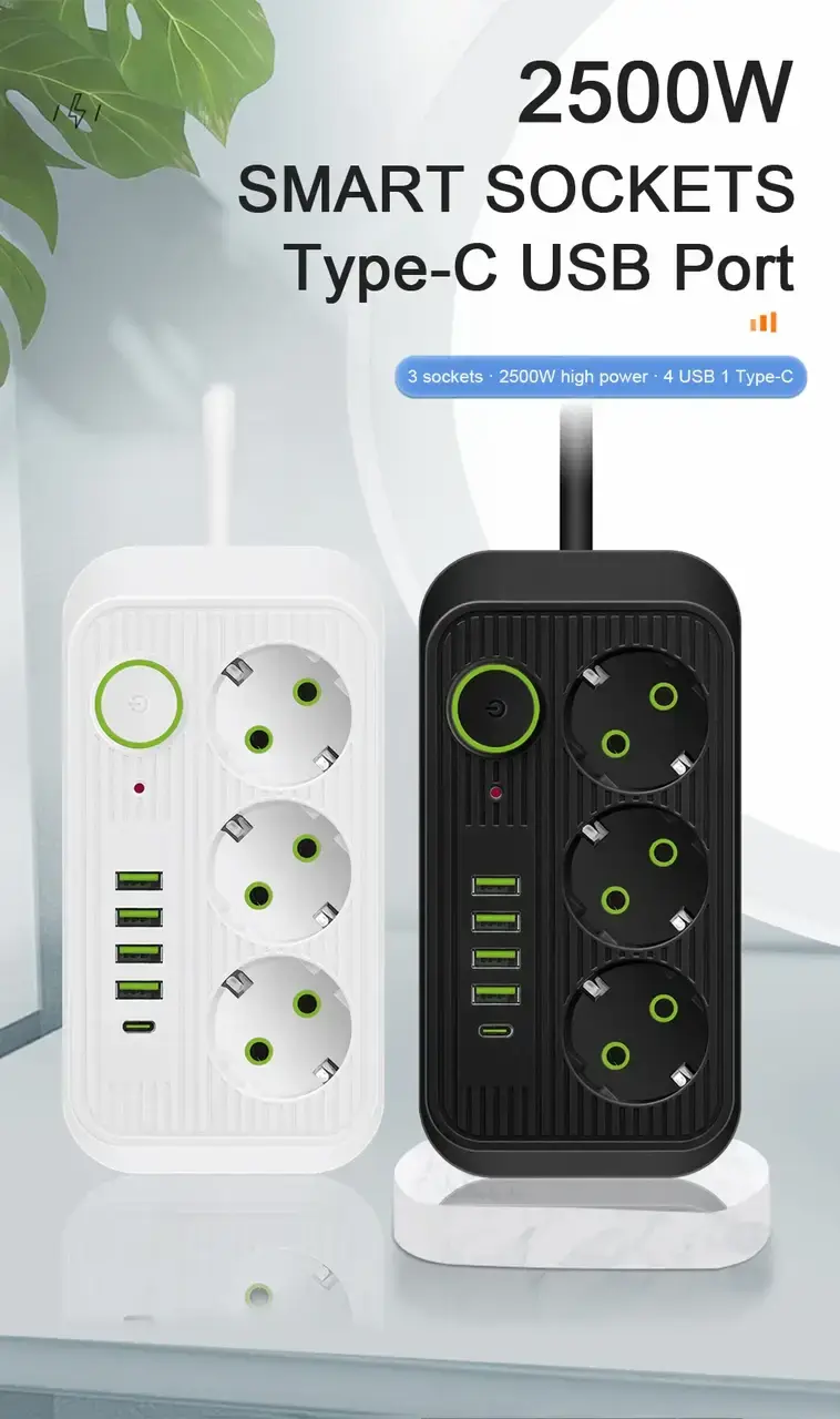 Мережевий фільтр живлення UA Power Socket F09U 3 розетки +4USB +Type-C Port 2m, мережевий подовжувач розеток - Зображення 4