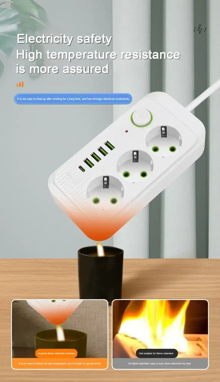 Мережевий фільтр живлення UA Power Socket F09U 3 розетки +4USB +Type-C Port 2m, мережевий подовжувач розеток - Зображення 5