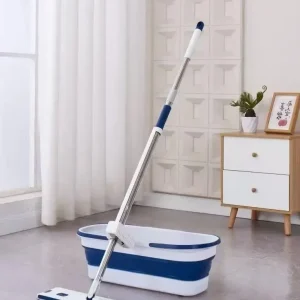 Швабра з віджимом та складним відром для прибирання,Набір для прибирання зі шваброю-віджимом та складним відром