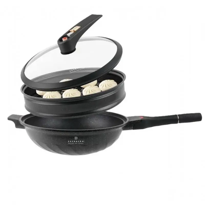 Сковорода алюмінієва 3 в 1 на 32 см з антипригарним покриттям EDENBERG EB-12112 Вок-сотейник-пароварка - Зображення 3
