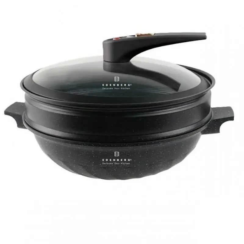 Сковорода алюмінієва 3 в 1 на 32 см з антипригарним покриттям EDENBERG EB-12112 Вок-сотейник-пароварка - Зображення 4