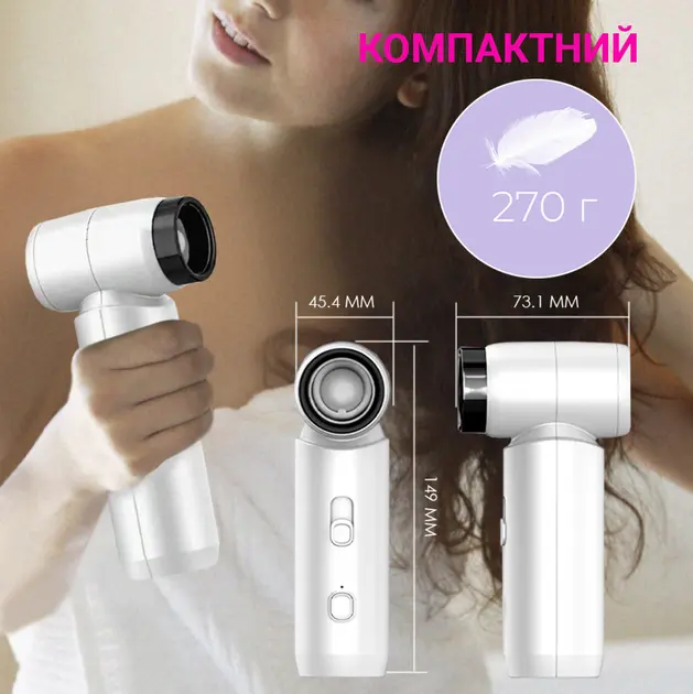 Смарт-фен на акумуляторі від USB, 4500мАч, 55Вт, Білий/Бездротовий турбовентилятор/Фен акумуляторний - Зображення 7
