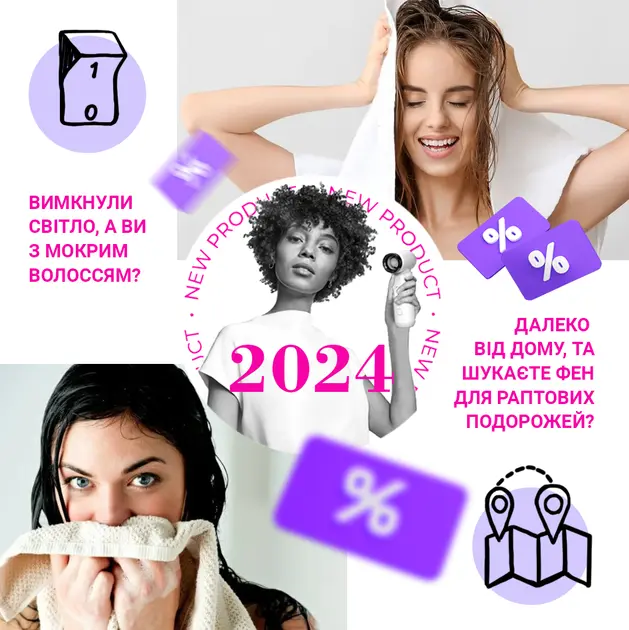 Смарт-фен на акумуляторі від USB, 4500мАч, 55Вт, Білий/Бездротовий турбовентилятор/Фен акумуляторний - Зображення 4