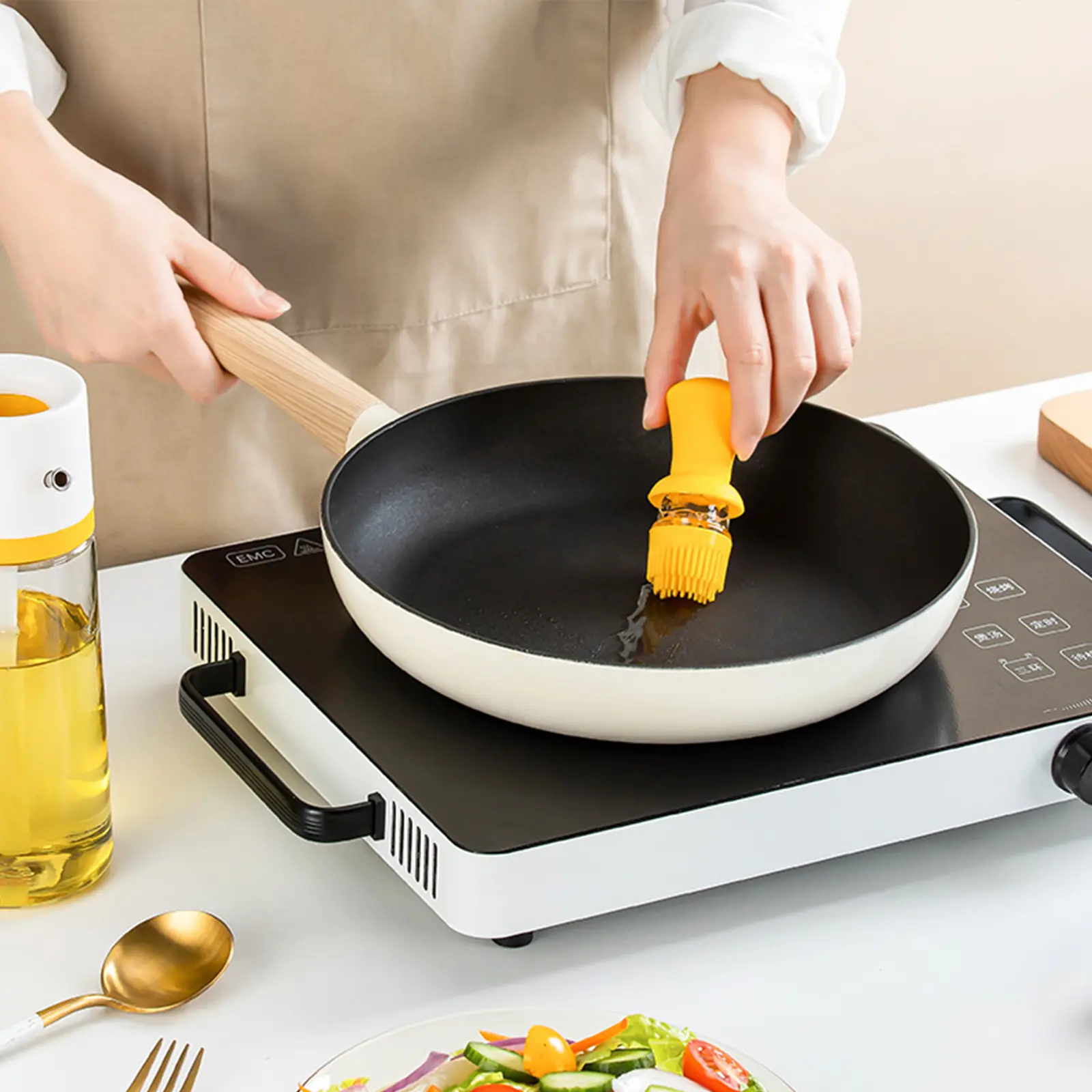 Скляний дозатор оливкової олії із щіткою 2 в 1, 550 мл силіконова крапельниця для вимірювання пляшки для приготування їжі та щітка для випічки - Зображення 5