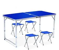 Стіл для пікніка, риболовлі складаний + 4 стільці, Синій міцний - Зображення 7