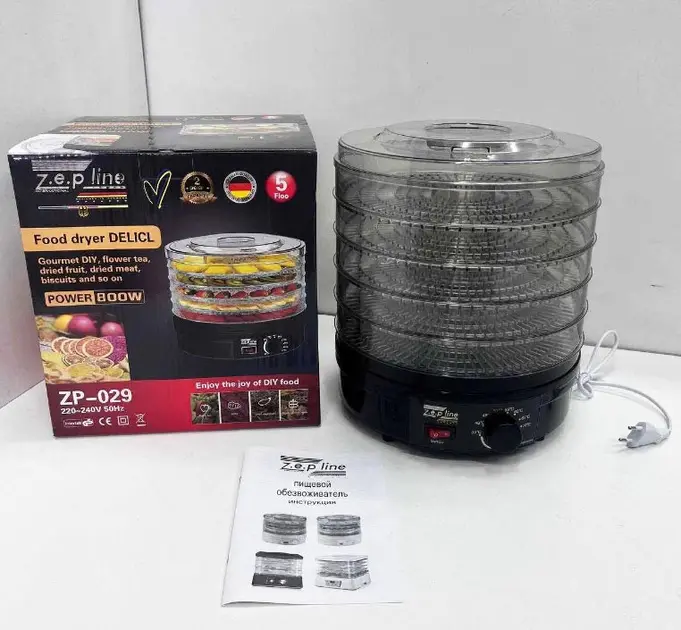 Сушарка для овочів та фруктів Zepline ZP-029 сушарка дегідрататор 800 Вт Чорна - Зображення 2