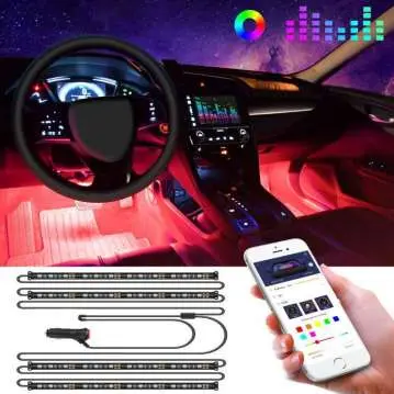 Світлодіодне підсвічування салону авто RGB led - підсвічування в авто від прикурювача, вологозахисне з пультом 4 х 22см - Зображення 2