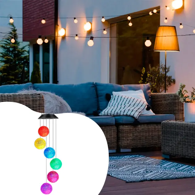Світлодіодна вулична гірлянда WHISKET, на сонячній батареї, RGB, кришталеві кулі, 6 см - Зображення 4