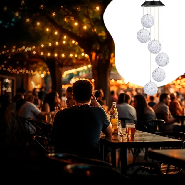 Світлодіодна вулична гірлянда WHISKET, на сонячній батареї, RGB, кришталеві кулі, 6 см - Зображення 6