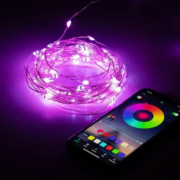 Світлодіодна розумна гірлянда Smart Роса RGB 100 LED з Bluetooth для ялинки від USB 10м - Зображення 5