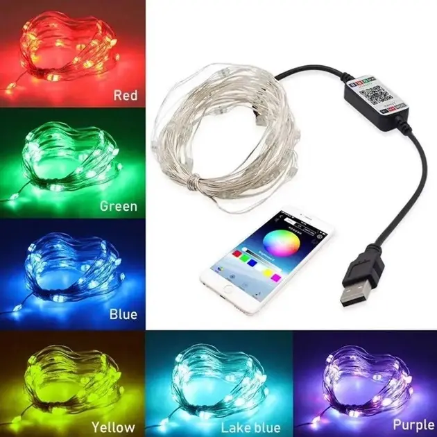 Світлодіодна розумна гірлянда Smart Роса RGB 100 LED з Bluetooth для ялинки від USB 10м - Зображення 4
