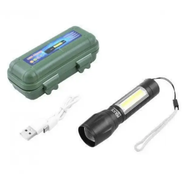 Світлодіодний ліхтарик Bailong Police COB USB BL-511 BL-515 BL-513 у пластиковому чохлі - Зображення 7