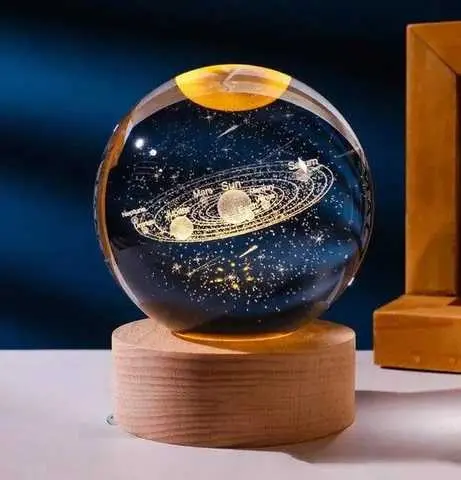 Світлодіодна кришталева куля, декоративна універсальна 3D нічниця, кришталева куля "Сонячна система" - Зображення 3