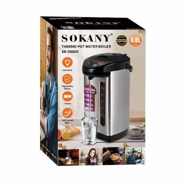 Термопот електричний чайник термос Sokany SK-09060 на 6,8 л 800 Вт - Зображення 3