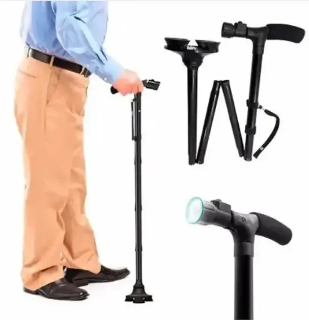 Тростина телескопічна з підсвічуванням ліхтариком і нековзною потрійною підставкою Trusty Cane - Зображення 2