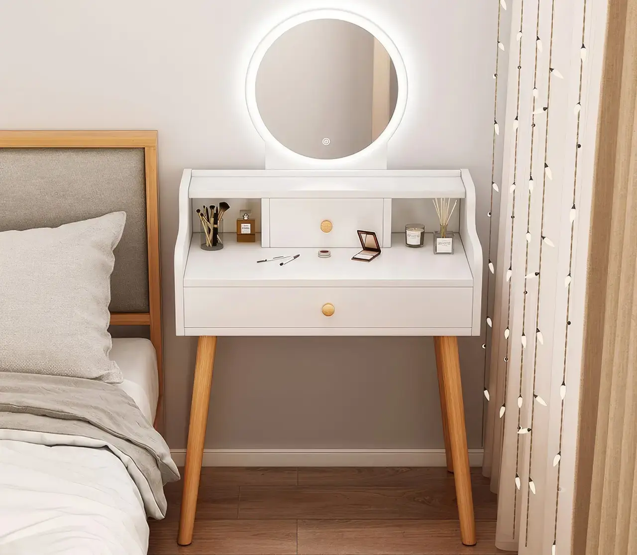 Туалетний столик 126х60х40 см із дзеркалом з LED підсвічуванням та висувним ящиком TT821 - Зображення 3