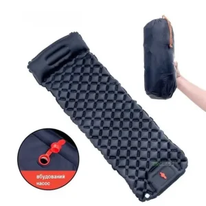 Туристичний надувний матрац Каремат з подушкою з вбудованим насосом 60 см на 190 см. Outdoor Sleeping